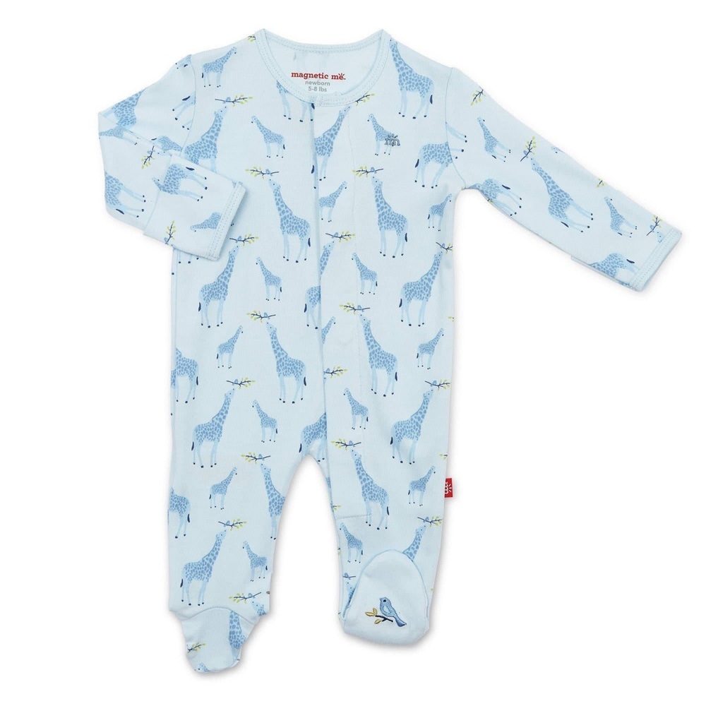 0-3m Blue Jolie Giraffe Organic Cotton Magnetic Footie